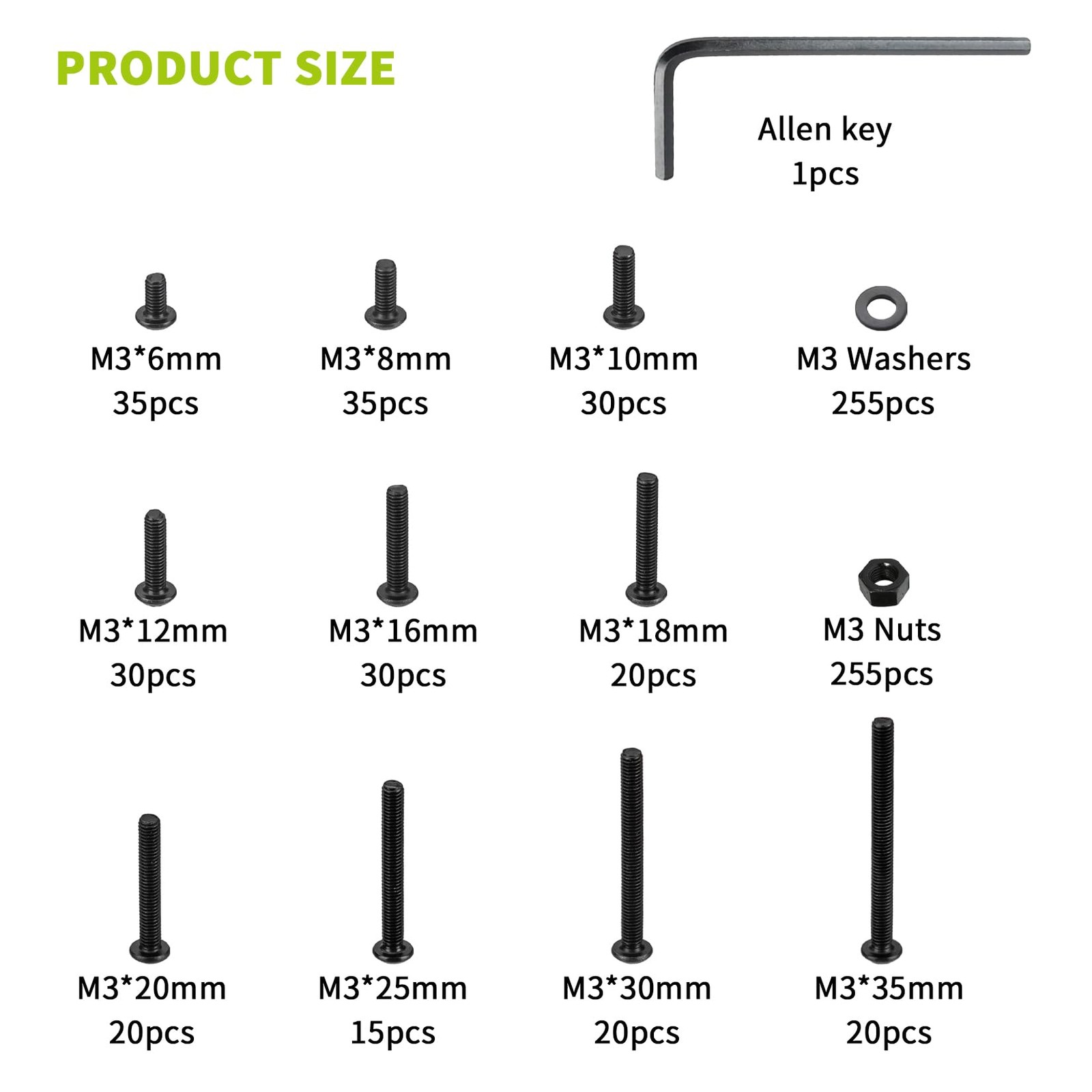 765 Pcs M3 Bolt and Nut Kit - Hex Socket Button Head Cap Screws, Washers Set