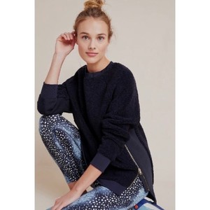 VARLEY Oakden Navy Blue Sherpa Fleece Sweatshirt Gold Zipper Detail Womens L