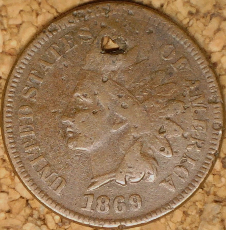 Centavo cabeza india 1869 - DETALLES MUY FINOS (AGUJERO) NIEVE-4 69/69 RPD (M655) Foto 2 de 4