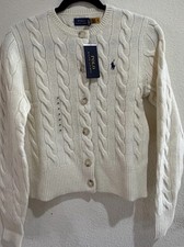 Polo Ralph Lauren Womens Cable Knit Wool Cashmere Cardigan Sweater Crewneck Sz M