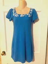 BANANA REPUBLIC Women's Vibrant Teal Embroidered SSl Lightweight Dress ~ Sz XS