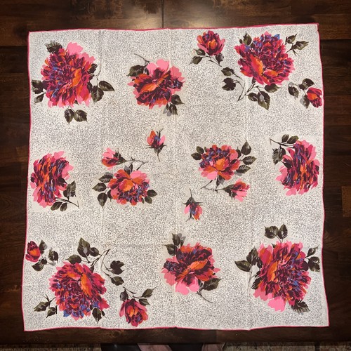 Vintage Carol Stanley aquascary 100% Pure Silk Scarf Hand Rolled In Japan 30x30”