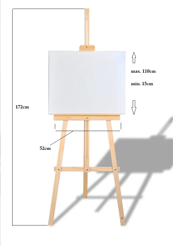 Caballete de madera 172 cm de madera natural, pintura artística, exposición, caballete de pie