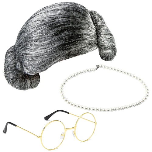 Grandma Wig Set Granny Old Lady Funny Party Halloween Christmas Santa Kids Teen - Picture 4 of 11