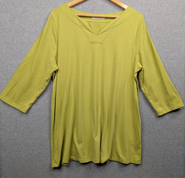 Virtuelle Top Womens Small Green Tunic T Shirt 3/4 Sleeved Tee Organic Cotton
