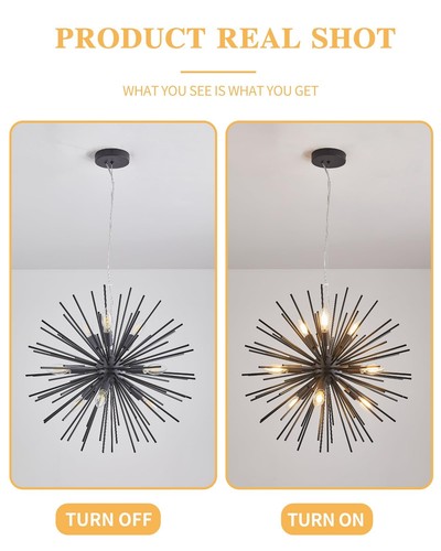 Modern Black Sputnik Chandelier 9-Light Dining Room Chandelier Light Fixture ... - Picture 5 of 9