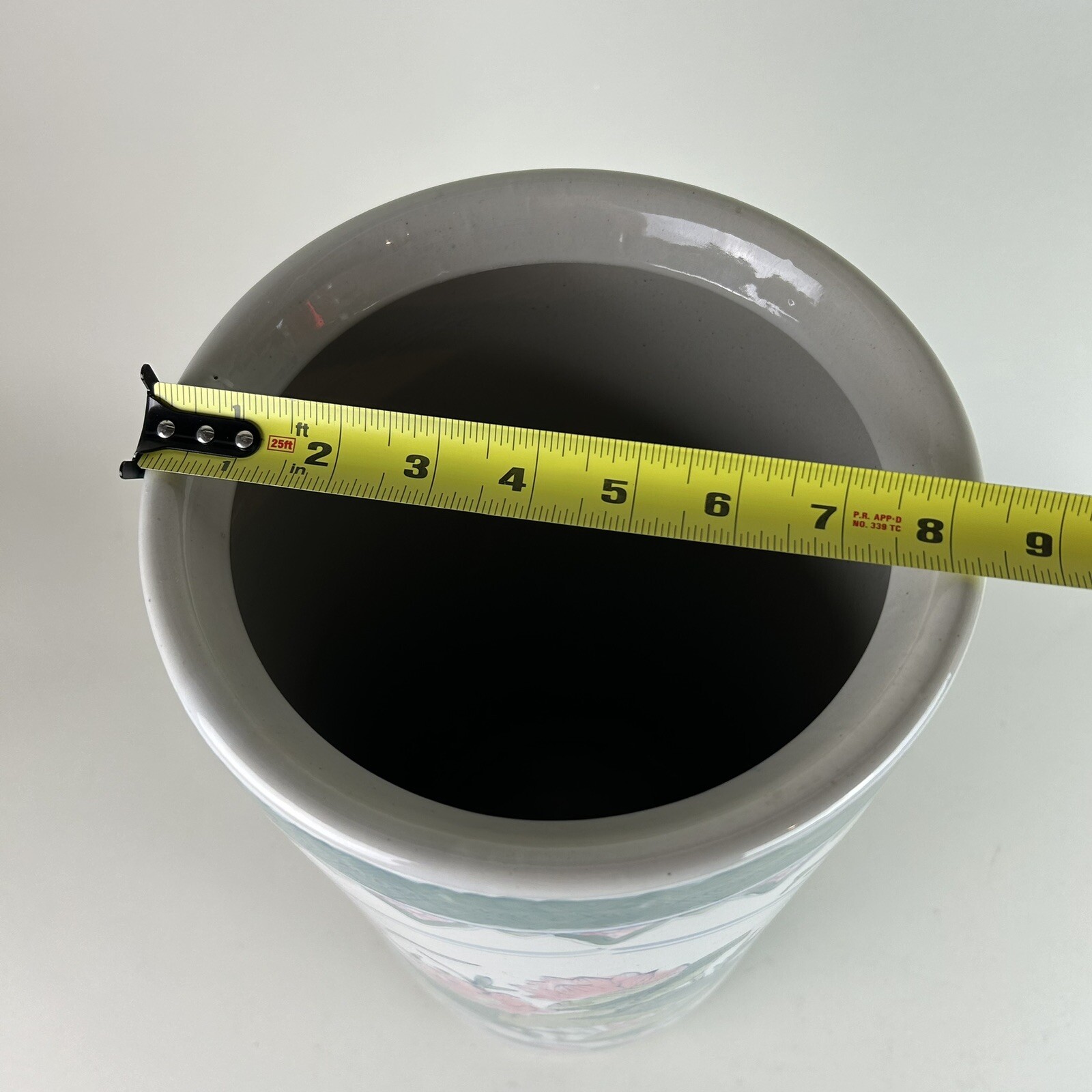 Vintage Ceramic Umbrella Stand 18” Asian Design Floral Birds Flowers