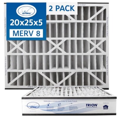 Trion Air Bear 255649-102 (2 Pack)- Pleated Furnace Air Filter 20''x25''x5'' MERV 8