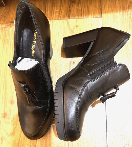 Hush Puppies Slip On BLOCK HEEL Court Shoe-Women's BLK Leather-3.5''Heel-Size 6 - Picture 2 of 10