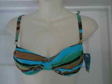 Bikini Top 8D Turquoise Brown Stripe Underwired Size 8 Cup Size D