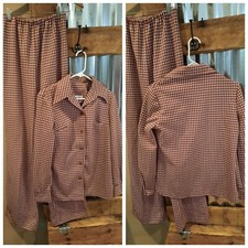 Vtg 70s Womans Leisure Suit S Barn Red Houndstooth