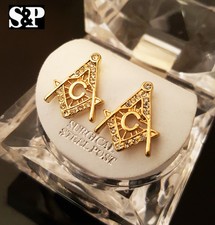 ICED FASHION HIP HOP GOLD, SILVER PT CZ FREEMASON MASONIC RAPPERS BLING EARRINGS
