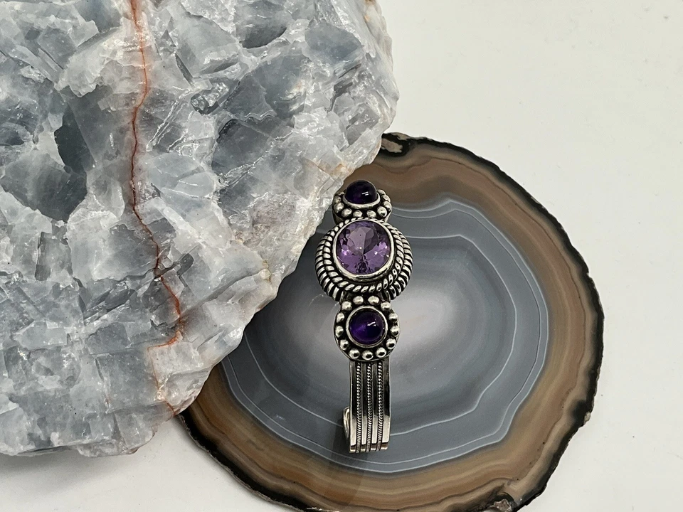 STEPHEN DWECK DE COLECCIÓN. PULSERA BRAZALETE ESTERLINA Y AMATISTA Foto 3 de 4