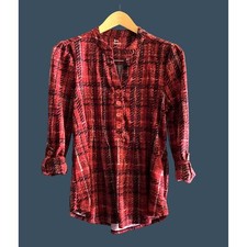 KIM ROGERS- WOMEN RED/WHITE BUTTON FRONT 3/4 SLEEVE SHIRT SIZE SMALL