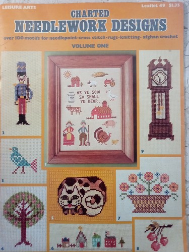 Leisure Arts Needlework Designs 100+ Color Chart Bonnet Amish Cat Butterfly Farm