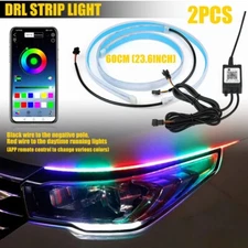 2X Car Headlight 60cm APP RGB Sequential Flexible LED DRL Daytime Running Strip