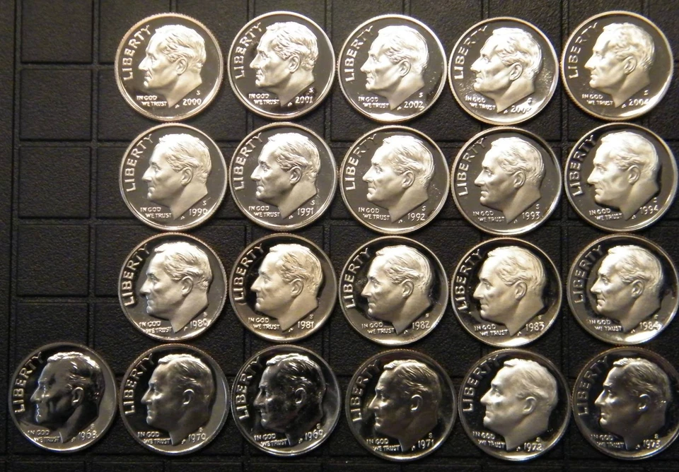 1968~2009 S Roosevelt Dime Gem Proof Run 42 Revestidas Monedas Run Set Estados Unidos Como Nuevo Lote Foto 2 de 4