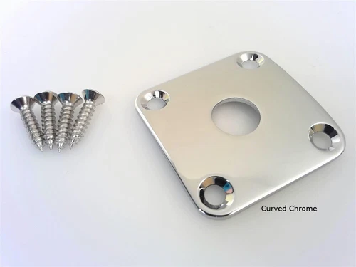 True Custom Shop® Curved Chrome Metal Jack Plate and Screws for Gibson Les Paul