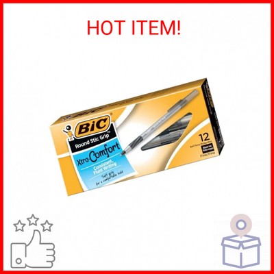 BIC Round Stic Grip Xtra-Comfort Ballpoint Pens, Medium Point, 1.2 mm, Gray Barr
