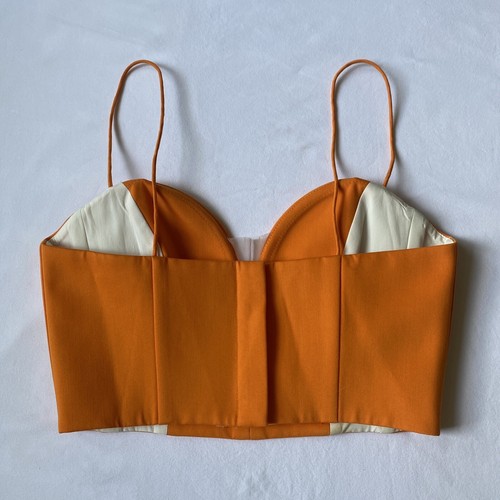 LN Top M orange Bustier Sweetheart verstellbar Mesh Tank Haken Ösen Struktur Cord - Bild 11 von 24