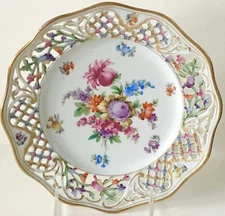 Vintage Schumann Germany Dresden Flowers CHATEAU Reticulated SALAD PLATE 8.5"