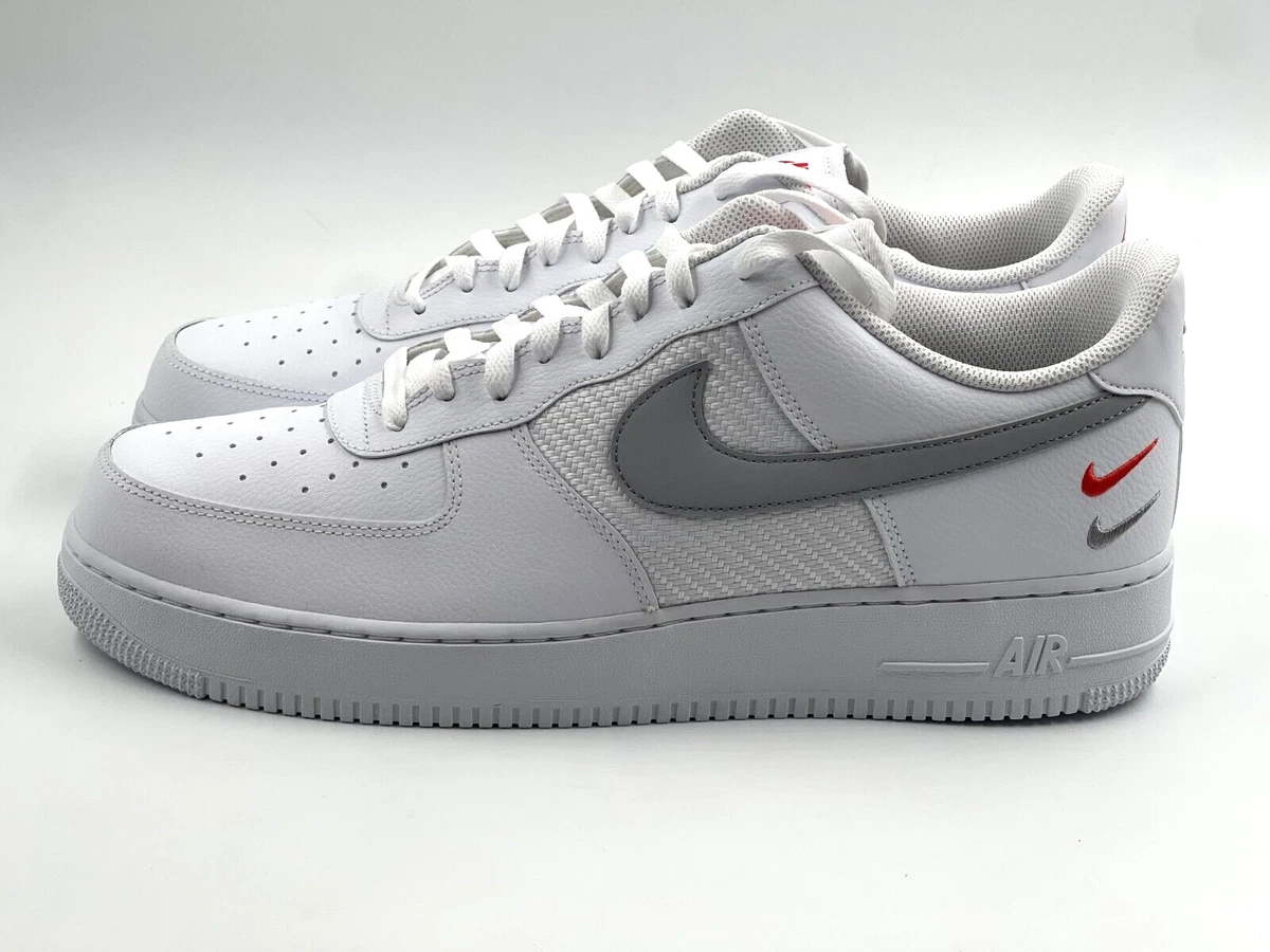 Size 14 - Nike Air Force 1 Low Double Mini Swoosh White Wolf Grey Red  FD0666 100