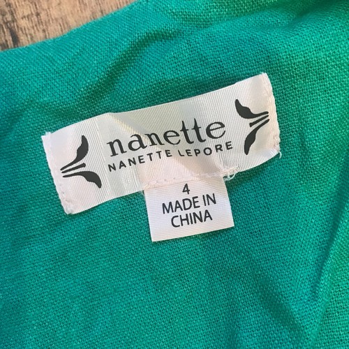 Nanette Lepore Green Mini Dress Size 4 Linen Crochet Trim Summer - Picture 8 of 10