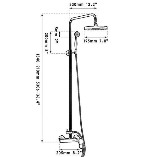 Wall Mounted Bathroom Round 8" Shower Head W/ Hand Spray & Tub Mixer Faucet Set - Picture 2 of 11