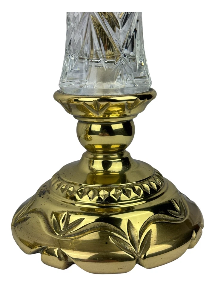 Lot Of 2 Stiffel Crystal Glass & Brass Double Socket Table Lamps - Image 4 of 4