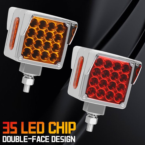 LED Square Semi Truck Trailer Double Face Fender Turn Signal Light Amber/Red NEW - Picture 18 of 24