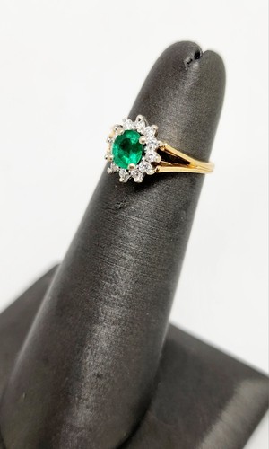 14K GOLD 0.53 CT NATURAL EMERALD DIAMONDS CHILD RING SIZE 3 - Picture 7 of 7