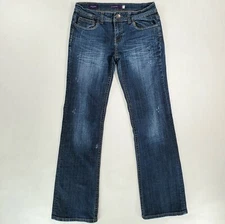 Vigoss Jeans Women's New York Boot Distressed Flap Pocket Blue Stretch Denim 