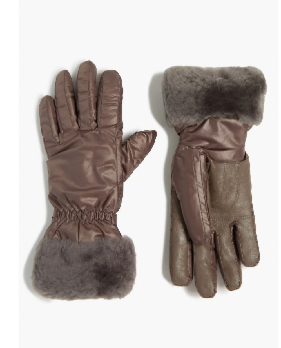 UGG FONTANNE STORMY GRAY SHEARLING TRIM GLOVES S/M