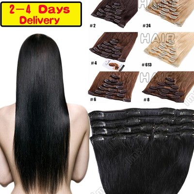 On Sale 100% Real Human Hair Clip in soft Remy Full Head Hair Extensions BLODLE
