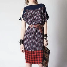 CHER MICHEL KLEIN Scarf Crepe Dress Printed Silk ( 40 ) 