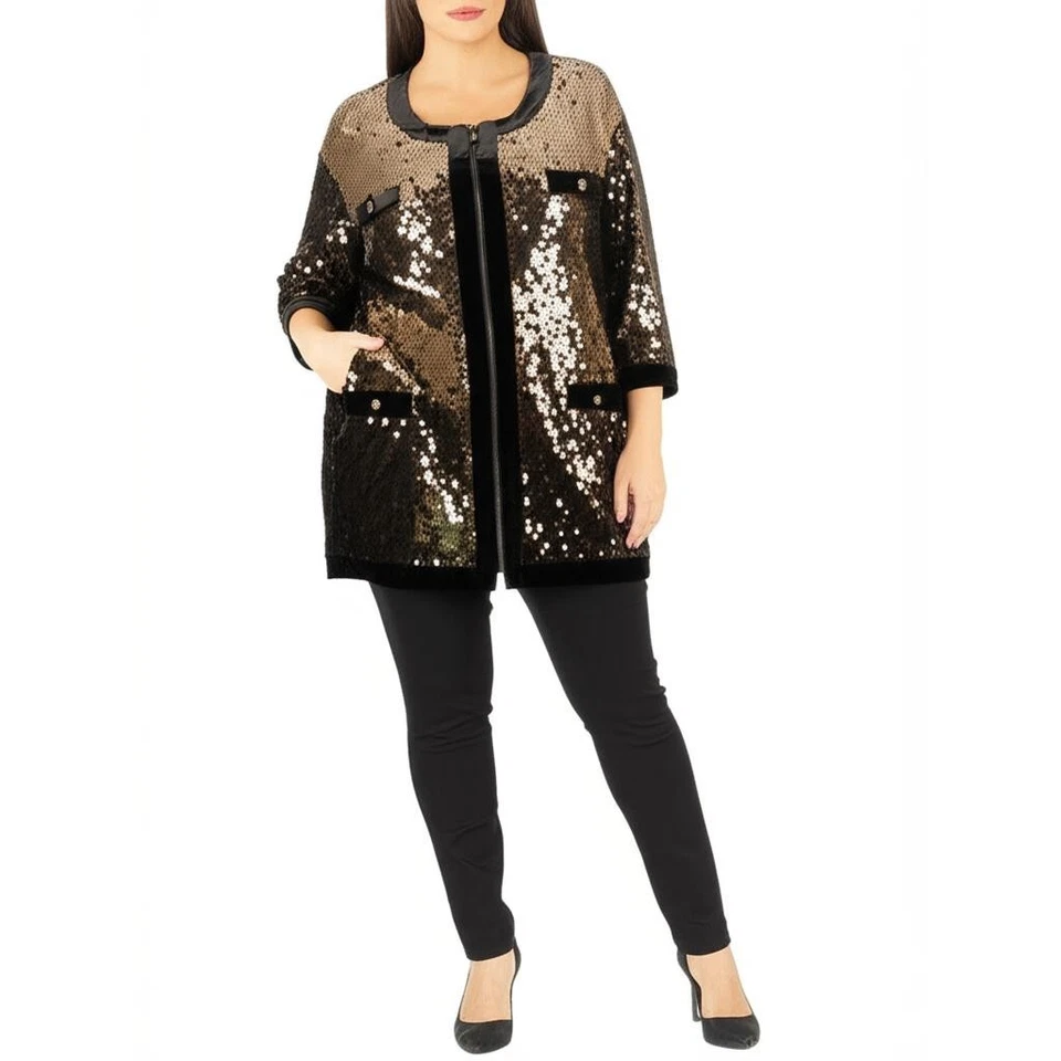 Блестящий женский топ Michael Simon размер 3X золото серебро черный блестки на молнии гламурный - Изображение 2 из 4