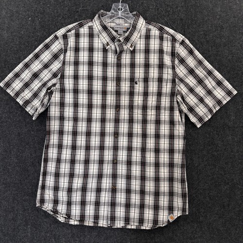 Carhartt Shirt Mens Large Gray Plaid Button Down Casual Relaxed Fit Pocket - Picture 1 of 9