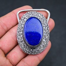 Lapis Lazuli Belt Buckle 925 Sterling Silver Oval Handmade Boho Gem Jewelry