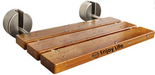 20" Teak Folding Shower Seat Wall Mounted -Brushed Metal