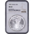 1991 $1 American Silver Eagle ~ NGC MS69