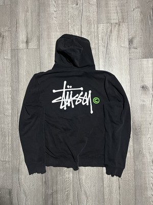 VTG Stussy Spell out Black Green Zip Up Hoodie Y2K Size XL
