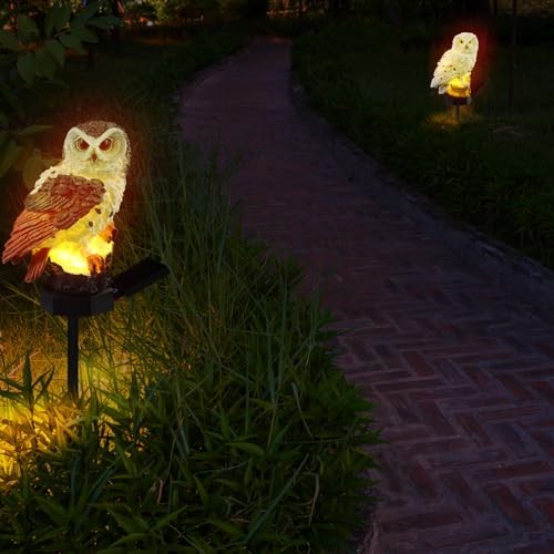 2 Pieces Owl Garden Decorations Resin Owl Figurine Solar Light Stake - Bild 7 von 7