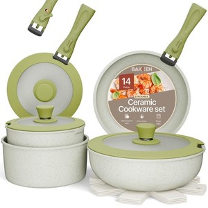 14-Piece Ensemble d'articles de cuisine en céramique-granite, empilable, lave-vaisselle sans danger, Ove