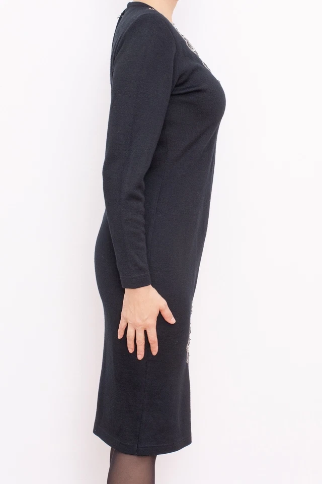 Vintage Años 80 Outlander Lana Tejido Vaina Suéter Plateado Lentejuelas Hojas Vestido Foto 4 de 4