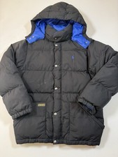 Polo Ralph Lauren Puffer Jacket Kids Large Size 14-16 Black Full Zip Down Hood