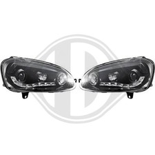 Coppia Fari Fanali anteriori TUNING GOLF 5 V 2003 2008 neri dayline striscia LED