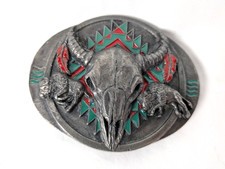 Siskiyou Enamel Inlay Belt Buckle Buffalo Skull Vintage 1992