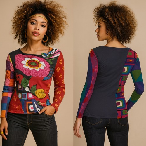 Top Desigual Imprimé Floral Taille XS - Sans Manches, Col Bénitier, Occasion En Bon état, Parfait Pour L'été