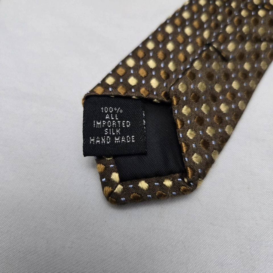 Corbata vintage Axcess 100 % seda hecha a mano marrón y dorado clásico diseñador de lujo Foto 3 de 4
