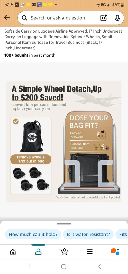 Tonyee 软侧随身行李航空公司批准,17 英寸座下随身携带 — 第 4/4 张图片